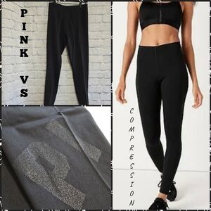 PINK Victoria's Secret Compression Leggings Pant Seamless Black Logo Large New